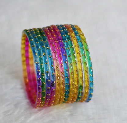 Set of 12 multi color glass bangles(2.10) dj-49680