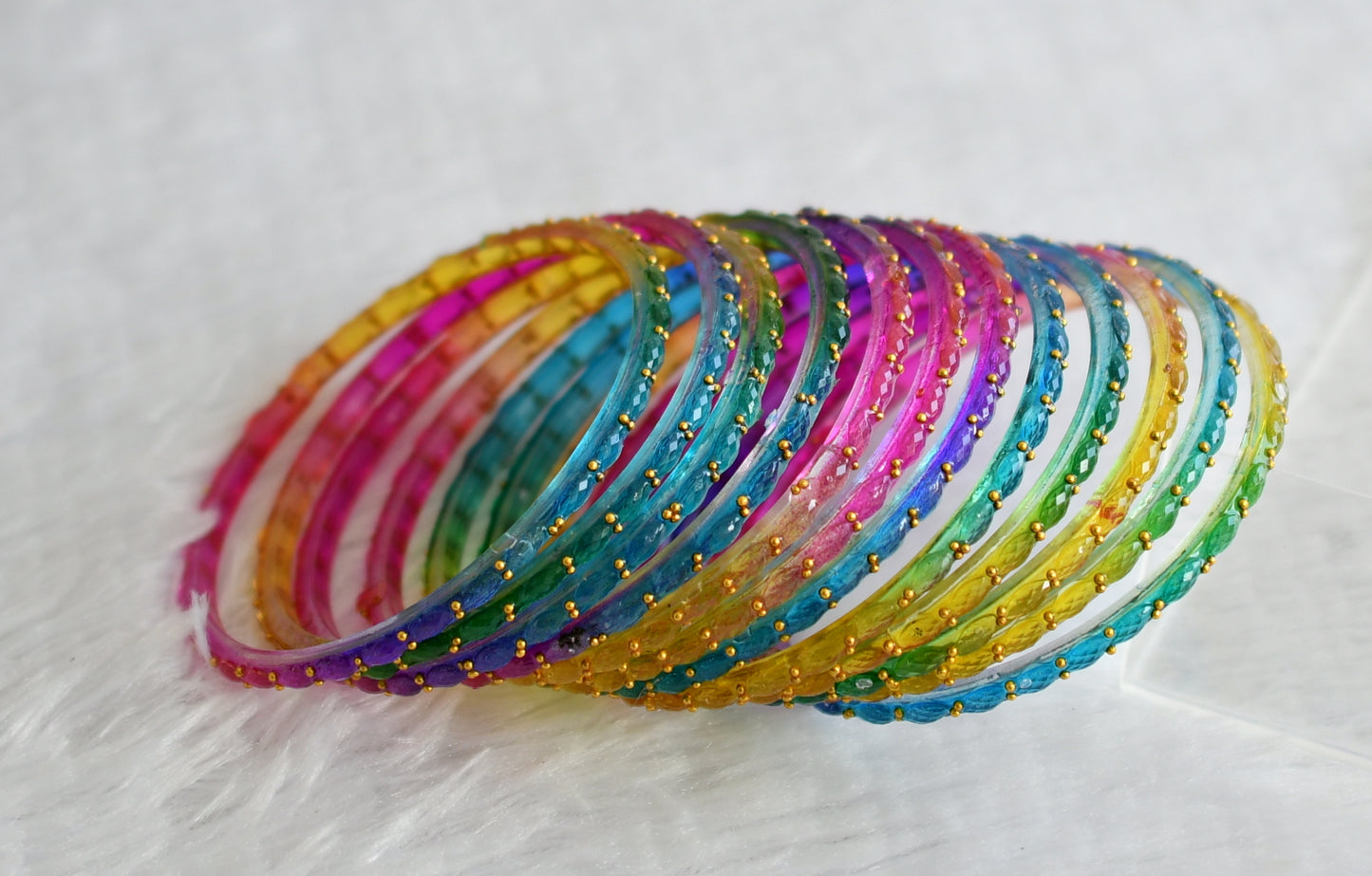 Set of 12 multi color glass bangles(2.4) dj-49677