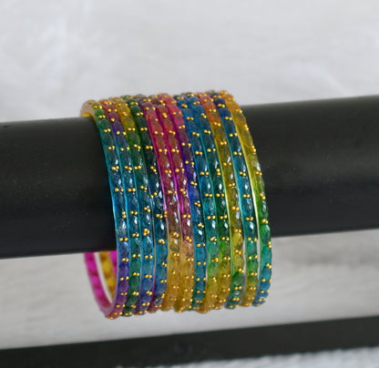 Set of 12 multi color glass bangles(2.10) dj-49680