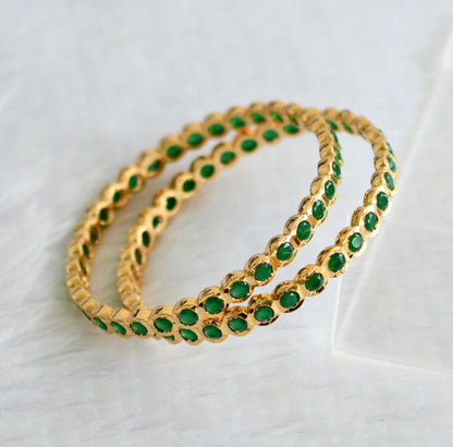 Gold tone emerald stone south indian style bangles(2.10) dj-49686