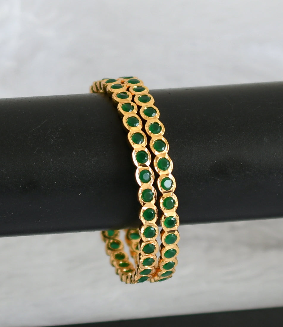 Gold tone emerald stone south indian style bangles(2.4) dj-49683