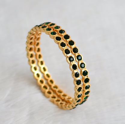 Gold tone dark green stone south indian style bangles(2.6) dj-49688