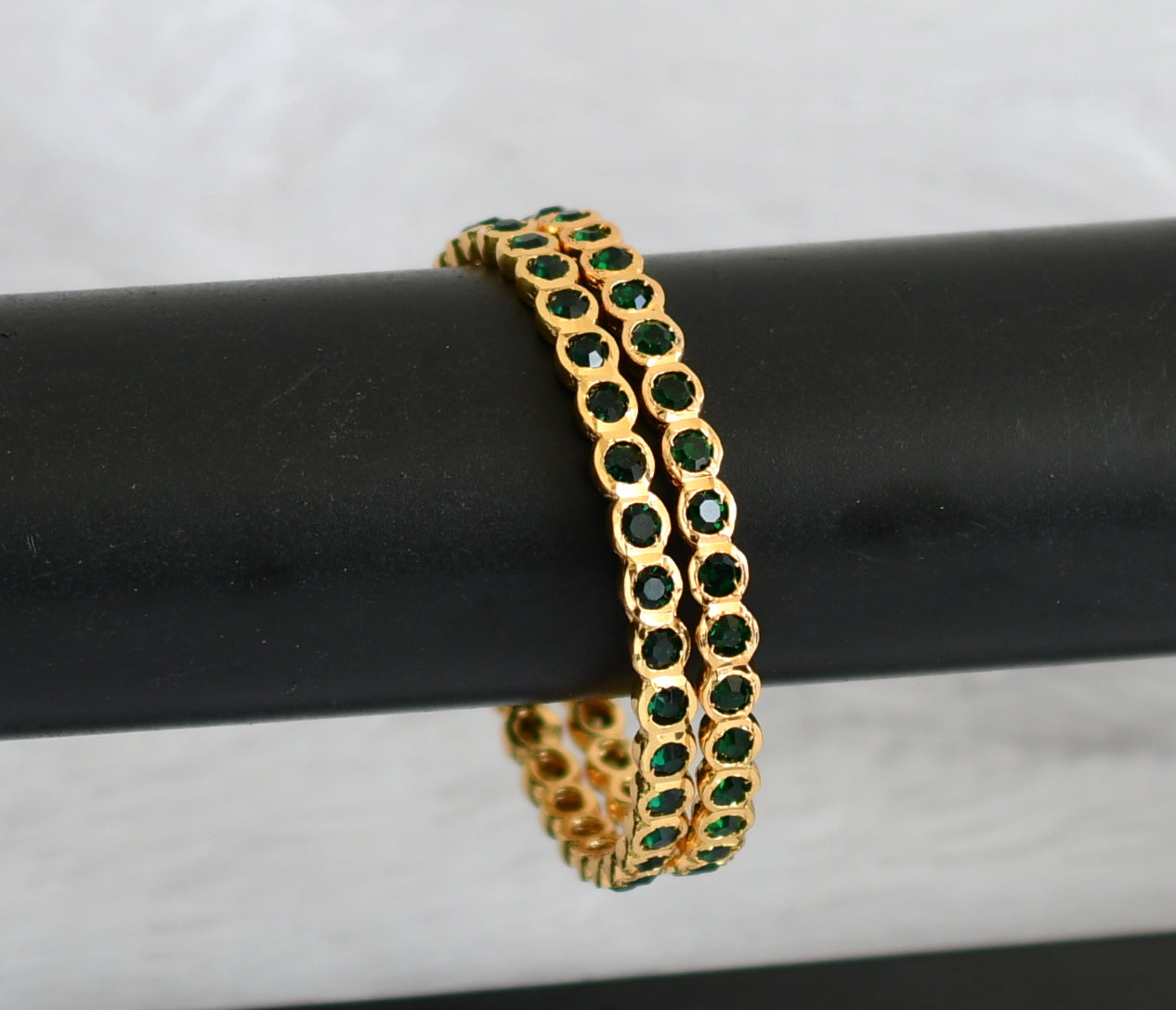 Gold tone dark green stone south indian style bangles(2.8) dj-49689