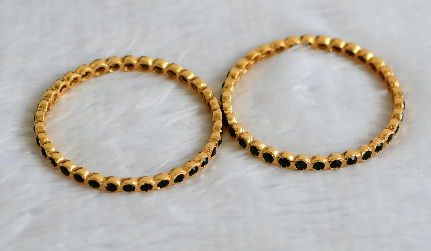 Gold tone dark green stone south indian style bangles(2.8) dj-49689