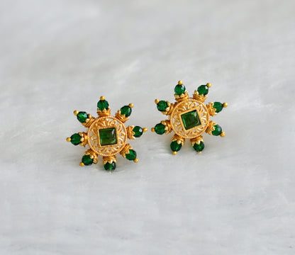 Gold tone green stone beaded round earrings dj-46166