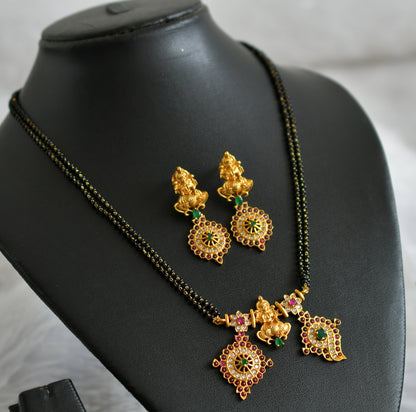 Matte finish kemp-green-white lakshmi shanku-chakra mangalsutra set dj-47750