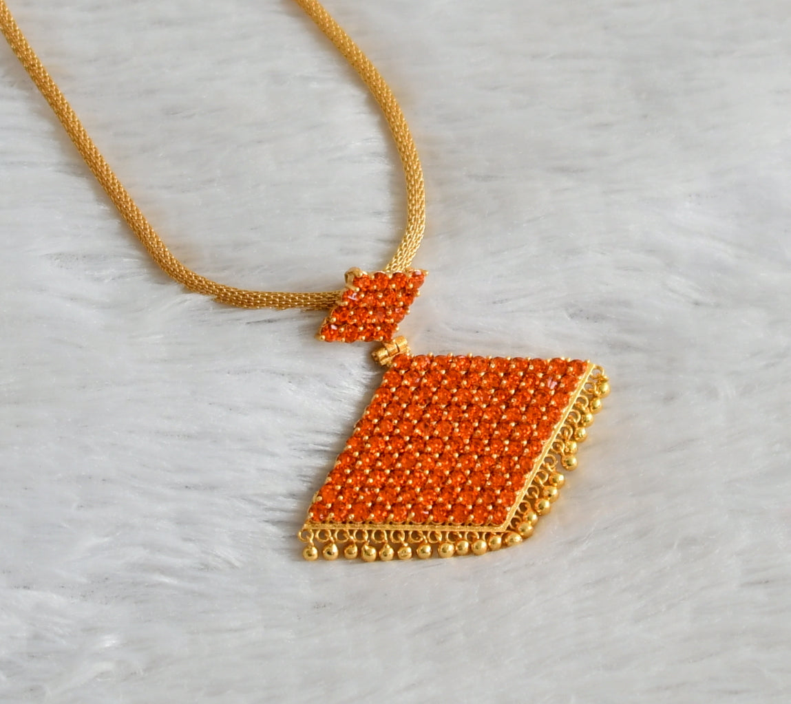 Gold tone 24 inches chian with orange stone pathakkam pendant dj-47758