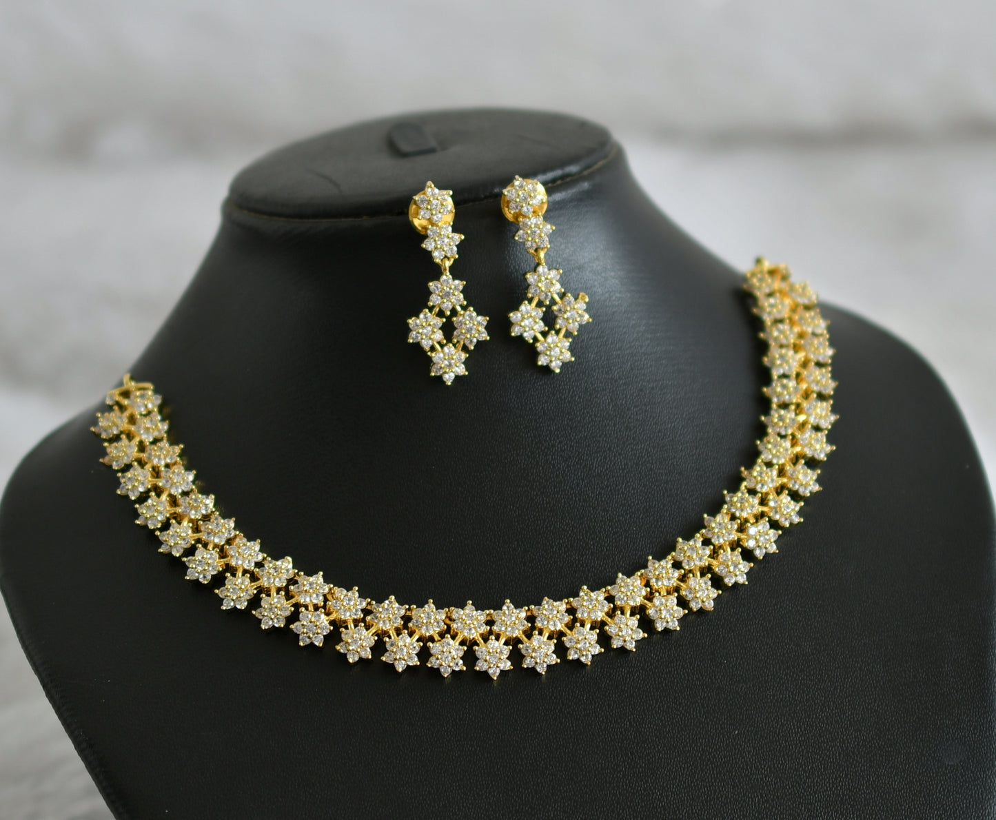 Gold tone cz white stone nakshatra necklace set dj-47751