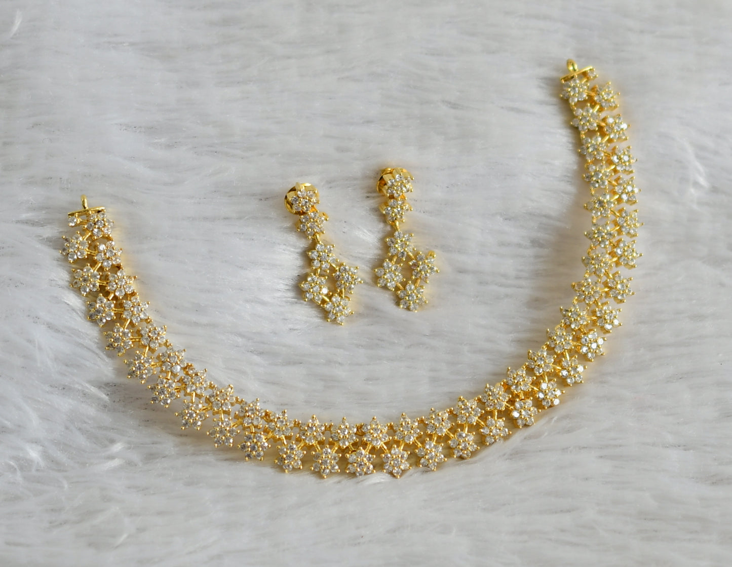 Gold tone cz white stone nakshatra necklace set dj-47751