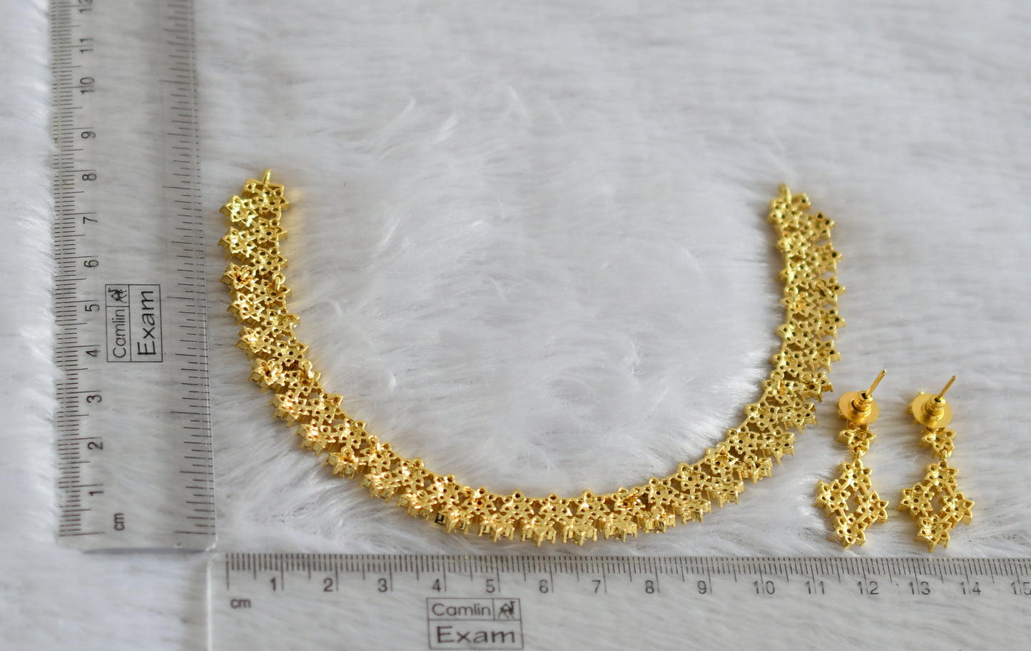 Gold tone cz white stone nakshatra necklace set dj-47751