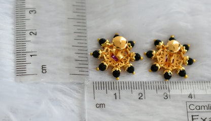 Gold tone kemp stone black beaded round stud/earrings dj-46161