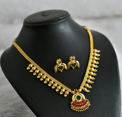 Gold tone kerala style pink-green lotus round necklace dj-47760