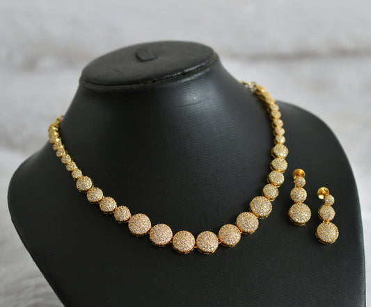 Gold tone cz white stone round necklace set dj-47752