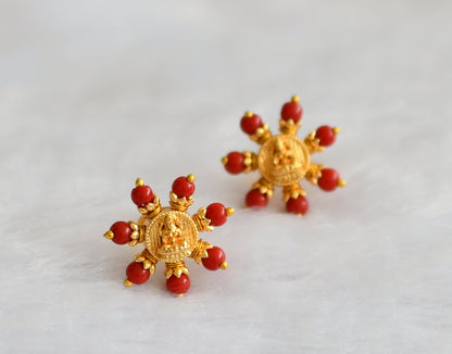 Gold tone coral bead lakshmi stud/earrings dj-46158