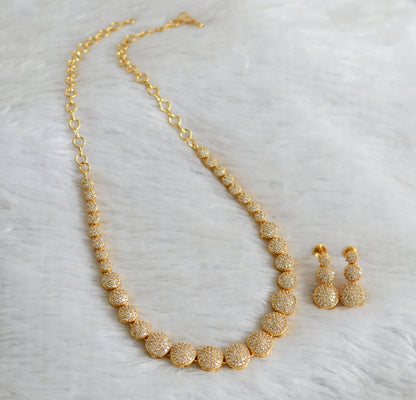 Gold tone cz white stone round necklace set dj-47752