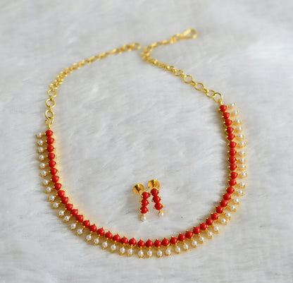 Gold tone pearl-coral necklace set dj-43569