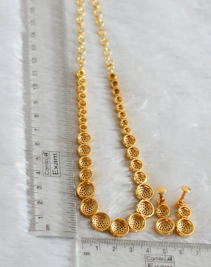 Gold tone cz white stone round necklace set dj-47752