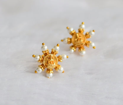 Gold tone pearl bead lakshmi stud/earrings dj-46159