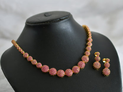 Gold tone ruby stone round necklace set dj-47753