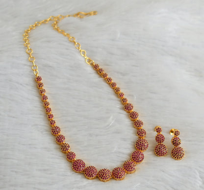 Gold tone ruby stone round necklace set dj-47753