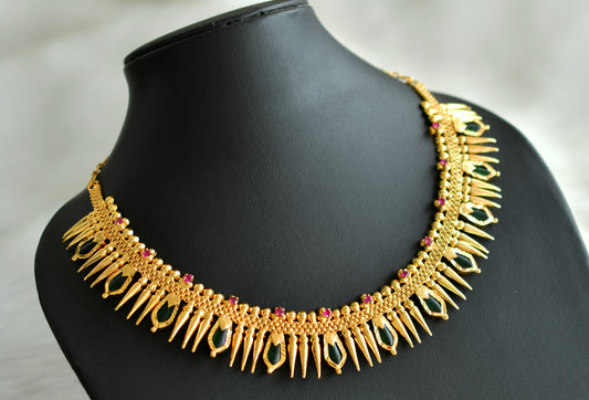 Gold tone green nagapadam mulla mottu necklace dj-35498