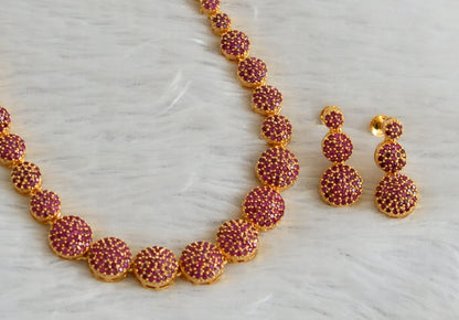 Gold tone ruby stone round necklace set dj-47753