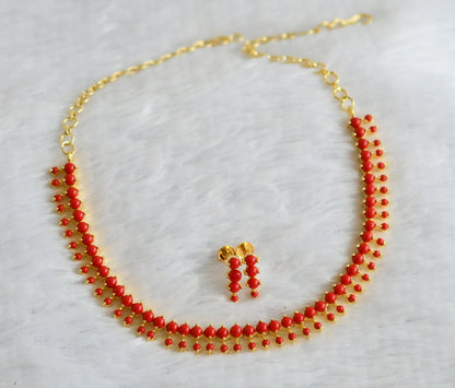 Gold tone coral stone necklace set dj-45757