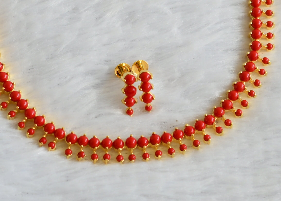 Gold tone coral stone necklace set dj-45757