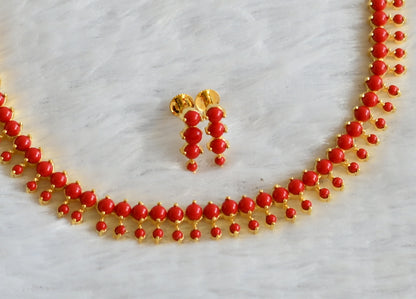 Gold tone coral stone necklace set dj-45757