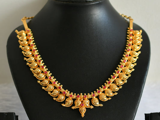 Gold tone kerala style pink stone mango necklace dj-46481