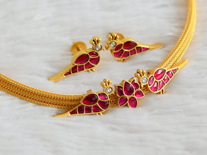 Matte finish pink-white kundan jadau lotus bird choker necklace set dj-47754