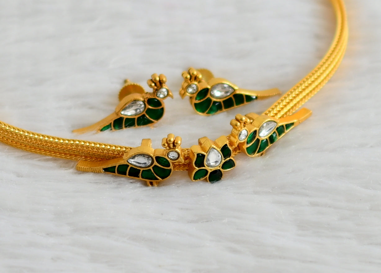 Matte finish green-white kundan jadau lotus-brid choker necklace set dj-47755