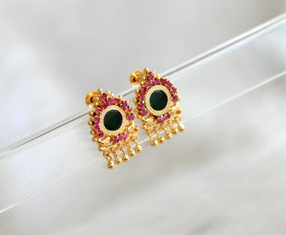 Gold tone kerala style pink-green round earrings dj-42901