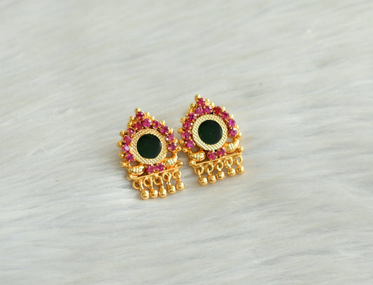 Gold tone kerala style pink-green round earrings dj-42901