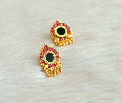 Gold tone kerala style pink-green round earrings dj-42901