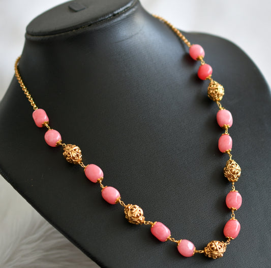 Antique gold tone candy pink beaded mala/necklace dj-44375