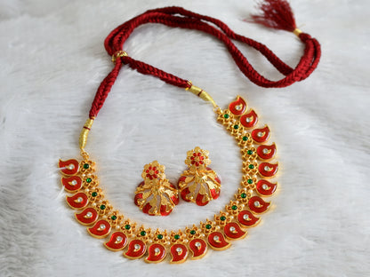 Gold tone red-green-white pearl mango necklace set dj-47766