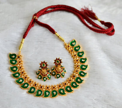 Gold tone green-kemp-white pearl mango necklace set dj-47767