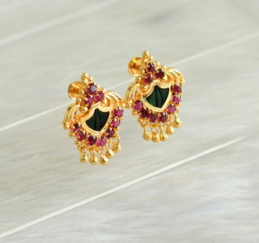 Gold tone kerala style pink-green palakka earrings dj-42898