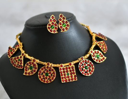 Gold tone kemp-green saradu attigai necklace set dj-47768