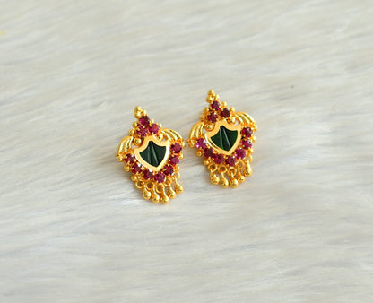 Gold tone kerala style pink-green palakka earrings dj-42898