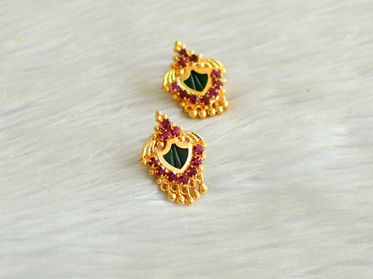 Gold tone kerala style pink-green palakka earrings dj-42898