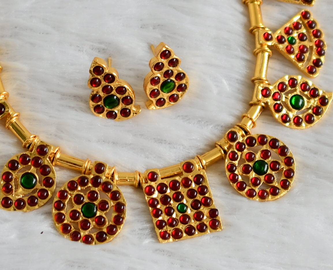 Gold tone kemp-green saradu attigai necklace set dj-47768