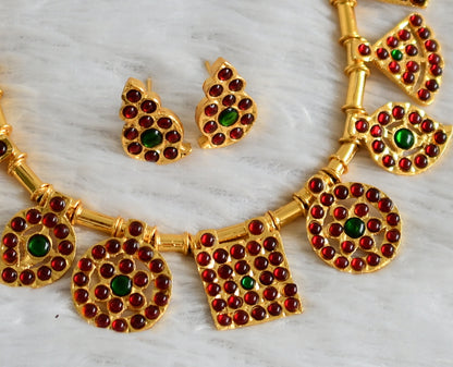 Gold tone kemp-green saradu attigai necklace set dj-47768