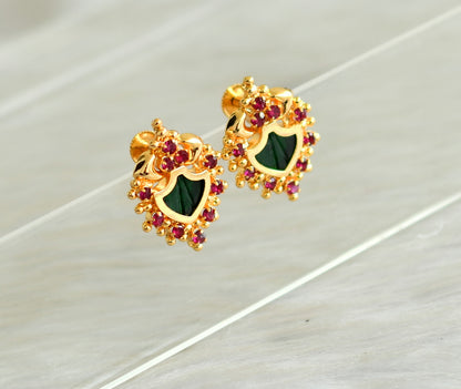 Gold tone pink-green kerala style palakka earrings dj-42896