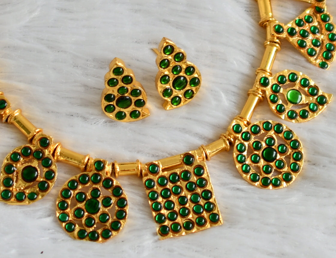 Gold tone green stone saradu attigai necklace set dj-47770