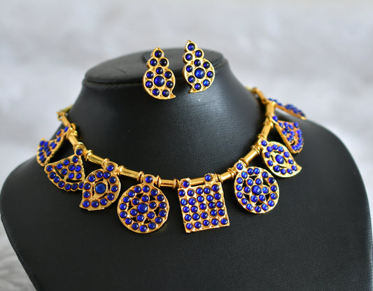 Gold tone blue stone saradu attigai necklace set dj-47769