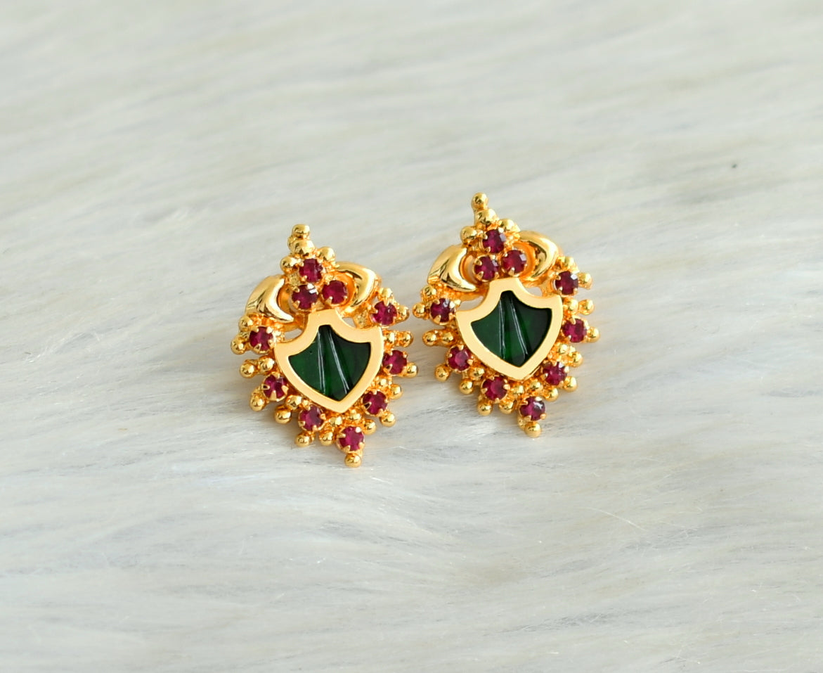 Gold tone pink-green kerala style palakka earrings dj-42896