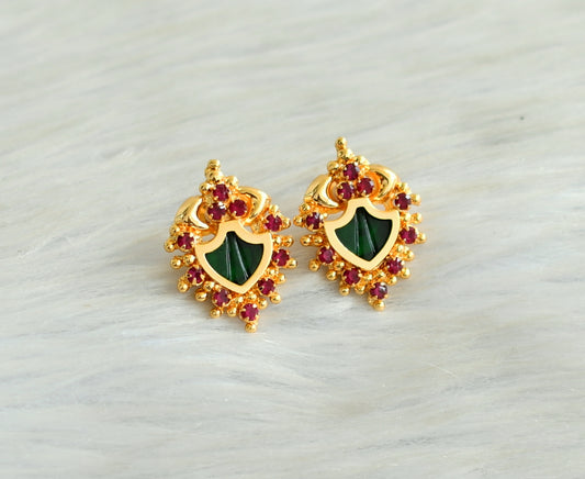 Gold tone pink-green kerala style palakka earrings dj-42896