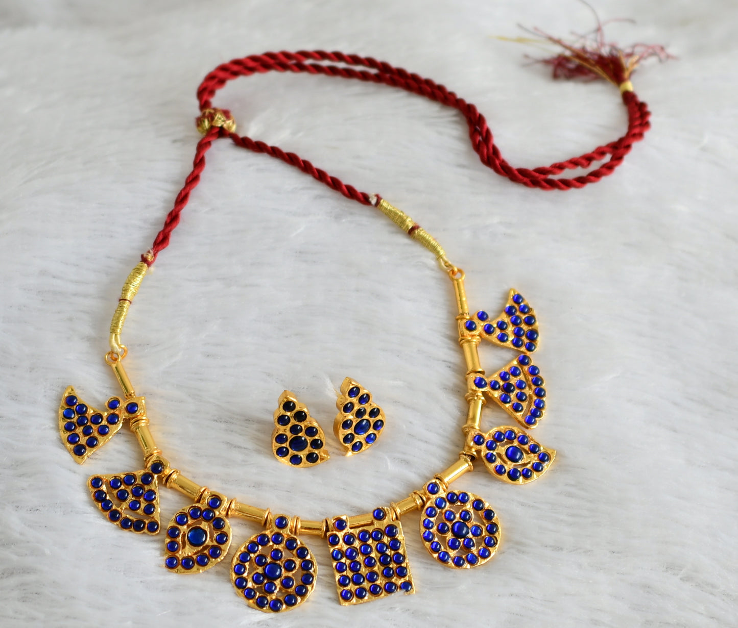 Gold tone blue stone saradu attigai necklace set dj-47769